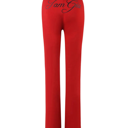 Gia Slim-Fit Letter Print Topstitching Design Hooded Zip-Up Jacket and Pants Set