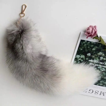 Creaative Faux Fur Fake Fox Tail Pendant Animal Tail Soft Fox Tail Keychain with Metal Clasp Fox Tail Key Ring Bag Decoration