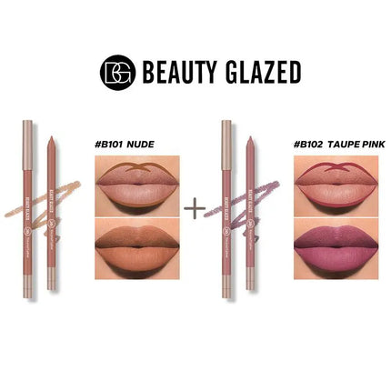 BEAUTY GLAZED 2 Pcs  Lip Liner Set Long Lasting Waterproof Lipliner Matte Velvet Lipstick Pen Lip Makeup Cosmetic Smudgeproof