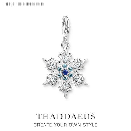 Blue Stone Snowflake Pendant Dangle Charm For Women Fine Jewelry Romantic Gift Real 925 Sterling Silver