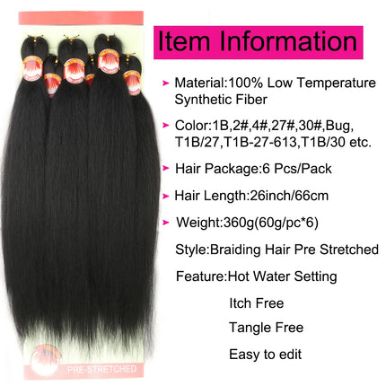 6X Braids 26 Inch Braiding Hair Pre Stretched Blonde Ombre Braiding Hair Synthetic Fake Hair Extensions for Braids Women