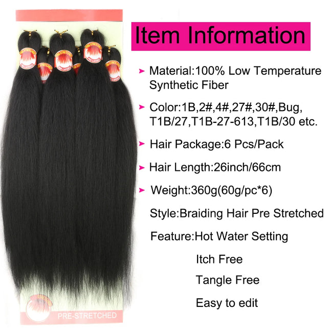 6X Braids 26 Inch Braiding Hair Pre-Stretched Blonde Ombre Braiding Hair Synthetic Fake Hair Extensions for Braids Women