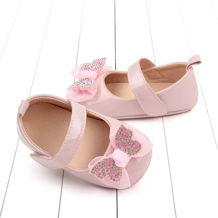 Casual Cute Rhinestone Bowknot Decor Mary Jane Shoes For Baby Girls, Lightweight Non-slip Walking Shoes For Spring And Autumn