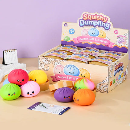 Colorful Dumpling Squishes Blind Box Stress Balls Fidget Sensory Toys Simulation Food Squishies Bun with Steamer Squeeze Toy