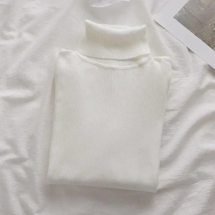 Korean High Collar Knitted Long Sleeve Base Shirt Pure Color Slimming Versatile Underwear Elegant Inner Long Top Women's Fashion