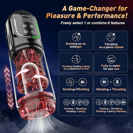 Male Automatic Masturbator Cup Penis Pump 7 Thrusting Rotating Vibrating Sucking Licking Modes Pussy Blowjob Sex Toys For Men
