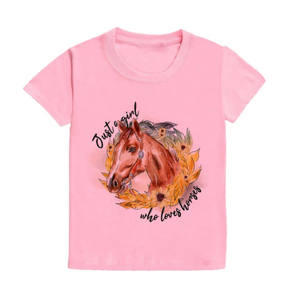 Just A Girl Who Loves Horses Print Kids T-shirt Toddler Short Sleeve Shirt Girls Cute Casual Clothes Children Summer Tee