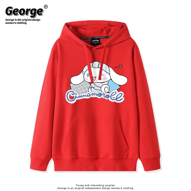 Korean Cute Cinnamoroll Hook Haze Blue Hooded Sweater Cute Girl Loose Versatile Girlfriend College Style Loose Long Sleeve Top