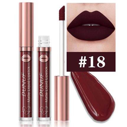 DUNUF 18 Color Matte Velvet Lipstick Waterproof Long-lasting Nude Matte Lip Gloss Clear Moisturizing Lip Oil for Women Makeup
