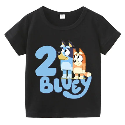 Blueys Baby Birthday T Shirt for Boys Girl Bingo Number Kids Clothes Summer Cartoon Letter Tees Shirts Toddler Short Sleeve Tops