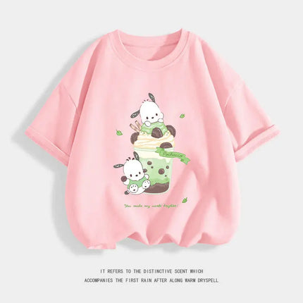 Pure Cotton Children's T-shirt 2026 Cute and Fun Pacha Dog Cartoon Printed Western-style Parent-child Outfit for Boys and Girls