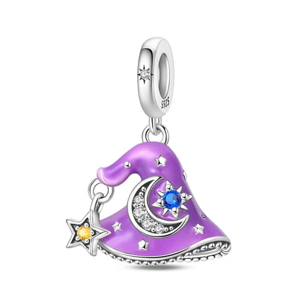 Purple Series 925 Sterling Silver Lily of the Valley Rose Mermaid Witch Hat Charm Fit DIY Bracelet Necklace Charming Gifts