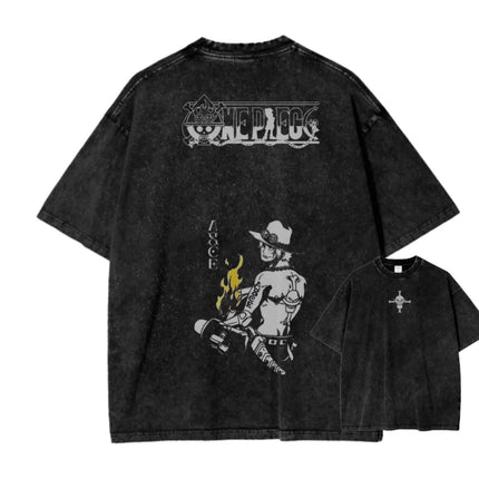 2026 New ACID WASH TEE ONE PIECE Anime Printed T-shirt Men's and Women's Washed T-shirt High Quality Vintage Cotton T-shirt Top