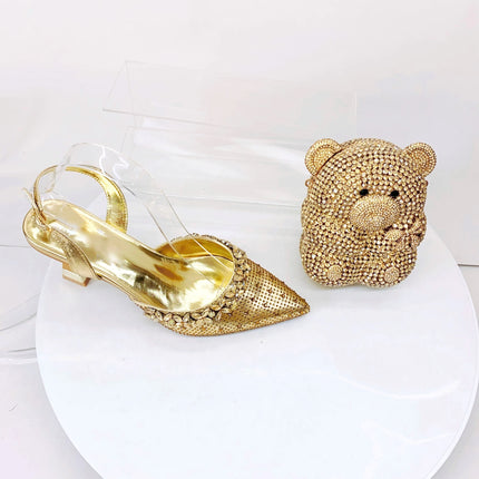 Insightlink Lady High Heels Crystals Shoes and Bag Set Rhinestone Handbag with Sandals for Wedding Gems Clutch Purse with Shoes