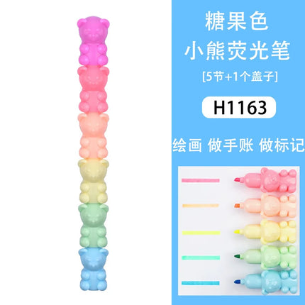 1pcs Creative 5 Color Highlighter Cartoon Cute Shape Highlighter Creative Students Make Hand Account Marker