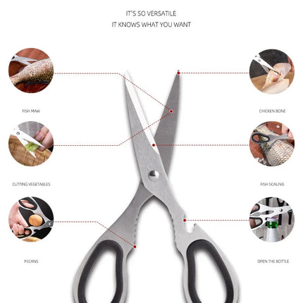 Stainless Steel Kitchen Scissors Household Bone Scissors Chicken Wings Fish Chopper Bottle Opener Walnut Clip Kitchen Tools