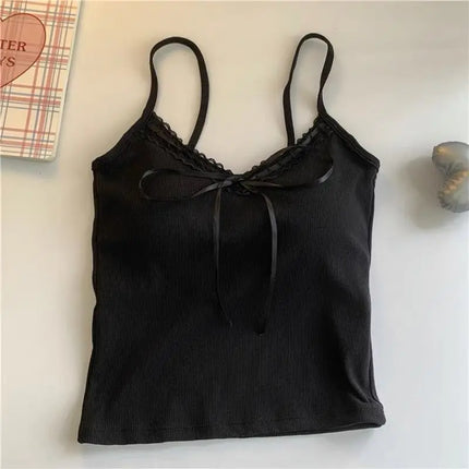 Pure Desire Lace Trim ter Vest Women Summer Sweet Spicy Girl  Knot Slim Fit  Strapba Top Beautiful Bal...