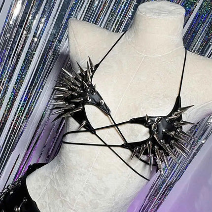 Gothic Emo Punk Women's Spiked Grunge PU Leather Tank Top Y2K Alternative 90s Vkei Studded Cyber Goth T-shirt 2000s ALT Clothing