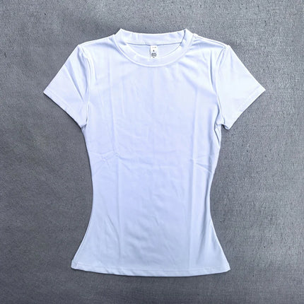 Summer Short Sleeve Yoga Top Women Workout Gym Crop Top Slim Fit Round Neck Yoga Shirt Seamless Sports Stretchy Shirts