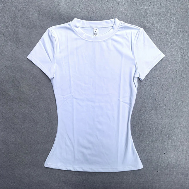 Summer Short Sleeve Yoga Top Women Workout Gym Crop Top Slim Fit Round Neck Yoga Shirt Seamless Sports Stretchy Shirts