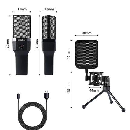 Gaming Computer Professional Condenser Microphone Mic PC Laptop USB Wired Live Streaming Podcast Studio Mike Kit Gamer Karaoke