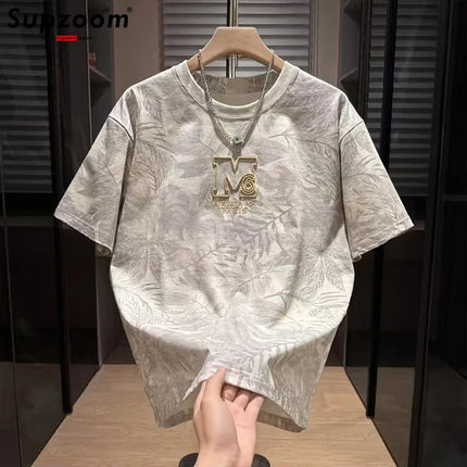 Supzoom New Arrival Summer Top Fashion Neutral Artistic Texture Embroidery O-neck Casual Heavy Cotton Ins Loose Men Tshirt