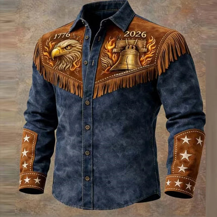 Men's Shirt Us Flag Freedom 250th Anniversary Trendy Retro 3D Print Top Autumn Long Sleeved Button up Spring Fall Holiday Shirts