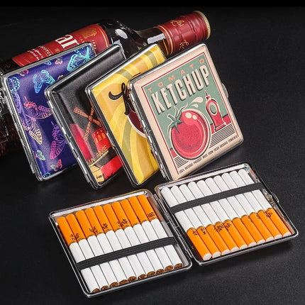Creative Cigarettes Case Hold 20 Sticks Printed Leather Cigarette Case Smoking Box Sleeve Pocket Tobacco Pack Women Girls Gift