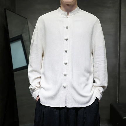 Men Long Sleeve Casual Shirt New Arrival 2026 Spring Chinese Style Vintage Mandarin Collar Loose Male KungFu Tops Shirts N056