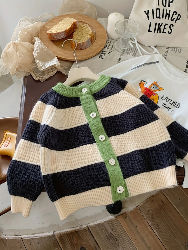 New Children's Sweater Cardigan, Spring and Autumn Striped, Stylish and Fashionable, Baby Color-Blocking Autumn Style