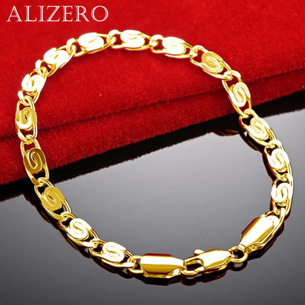 ALIZERO 18K Gold 4mm Side Chain Bracelets For Woman Man Wedding Banquet Party Gifts Charms Fashion Jewelry