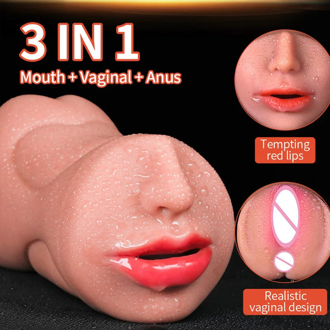 Realistic Male Masturbation Blowjob 3 IN 1 Artificial Vagina Masturbator Cup Deep Throat Oral Anal Clit Adult Products Sex Toy18