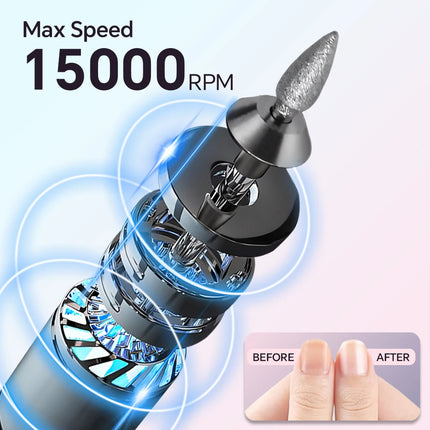 Rechargeable Electric Nail Grinder Nail Polishing Machine - 3 Modes, LED Display & 12 Drill Bits, Nail Drill Tool for Home Salon