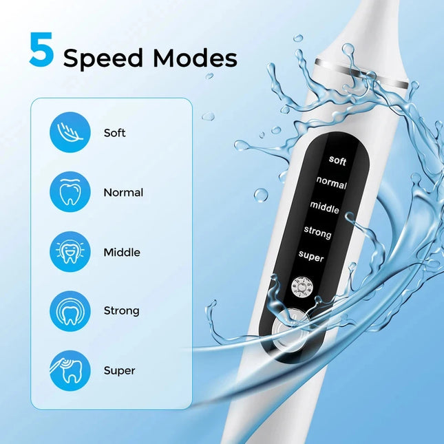 Rechargeable Tooth Polisher with 6 Brush Heads, Tooth Whitening Kit for Cleaning, Polishing, and Whitening Teeth, Plaque Remover