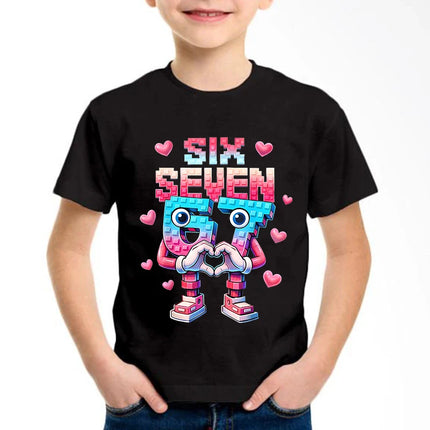 New Funny Six Seven Italian Brainrot 67 Number Graphic Print T-Shirt Boy/Girl Summer Short Sleeved Kids Comfortable T-shirt Top