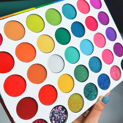 35 Color Rainbow Eyeshadow Palette - Vibrant Matte Shimmer & Glitter Makeup Set for Artistic, Festival, Party Creative Eye Looks