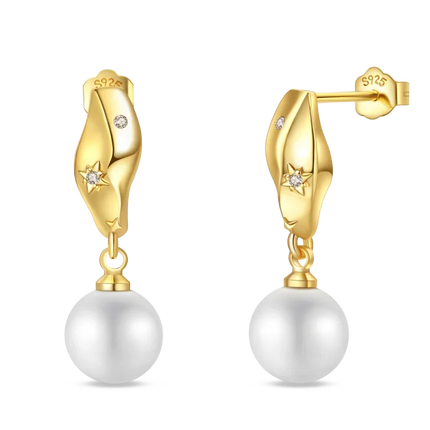 925 Sterling Silver Gold Pearl Hoop Earrings Pave Large Circular Shape Earring Gift for Women Jewelry Anniversary Wedding