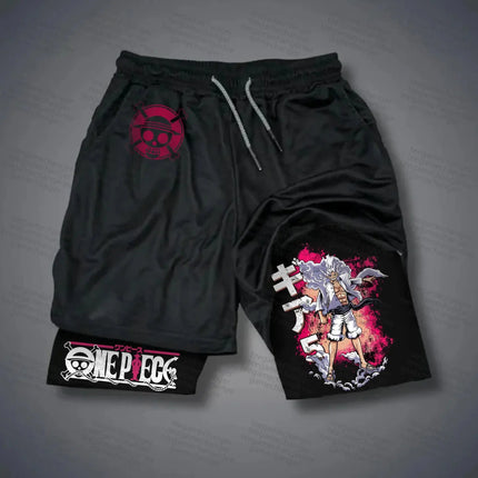 2025 One Piece Luffy Anime Mens Gym Shorts Summer Y2k Streetwear Fitness Sports Pants Breathable  Double-layer Shorts Sportswear