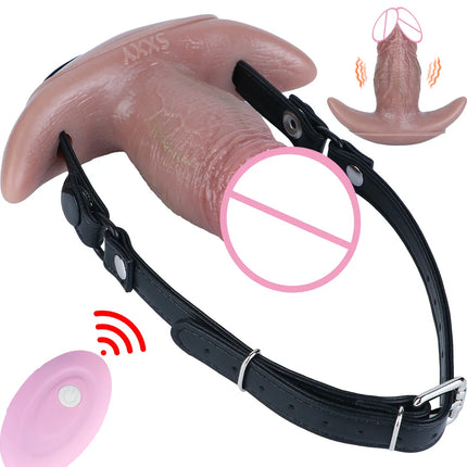 SXXY Wearable Realistic Vibrating Dildo Anal Plug Adjustable Mouth Gag High Quality Adult Sex Toys Intimate Play For Men Women