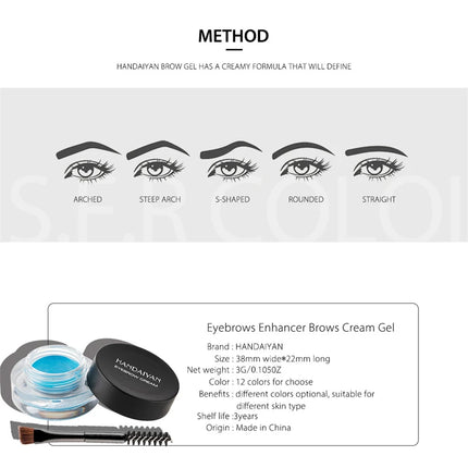 HANDAIYAN 12 Colors Eyebrow Gel Colorful Eyebrow Cream Eyebrow Dye Glue No Fading Waterproof Long Lasting Brow Makeup Cosmetics