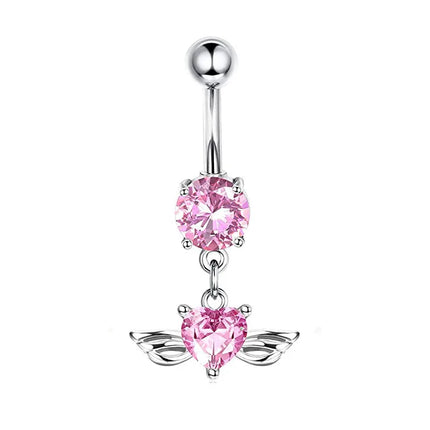 Pink Heart Shaped Navel Ring Ornament Water Drop 14G Belly Button Piercing Barbell Pendant Belly Nombril Piercing Women Jewelry