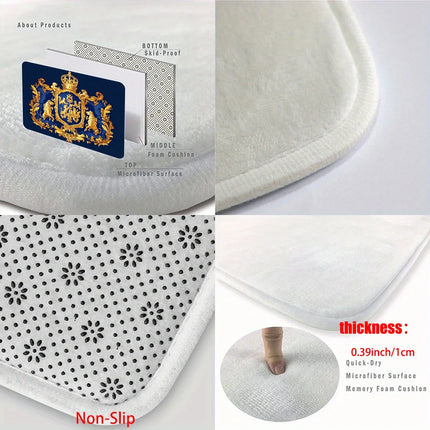 Royal Crest Rug Velvet Flannel Printed Floor Mat Luxury Design Decorative Carpet Entryway Home Decor