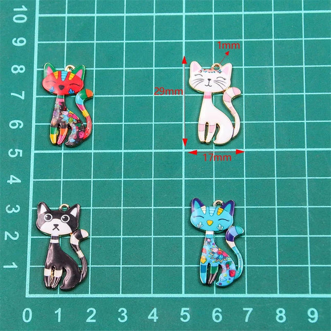 New 8pcs Colorful Alloy Metal Drop Oil Printing Cat Charm Animal Lobster Buckle Kit Pendant For Enamel DIY Jewelry Accessories