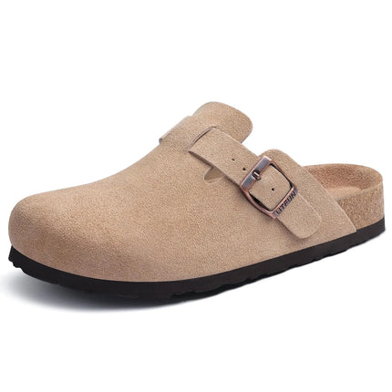 Litfun Suede Cork Clogs For Women Men Genuine Summer Clogs with Arch Support Cork Leather House Mules Shoes Thick Beach Sandals
