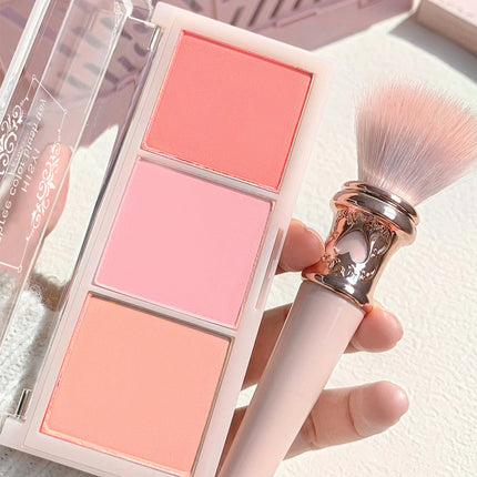 3-Color Blush Palette - Matte Finish, Red, Light Pink & Orange Shades, Powder Formula for Natural Look