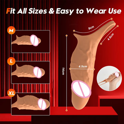 Soft Penis Sleeve Enlargement Sleeve Penis Testicles G-Spot Stimulation With 10 Vibrations Adult Sex Toys for Men Women