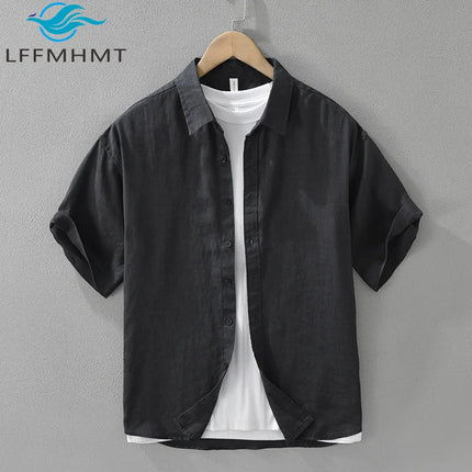 8173 100% Linen Good Quality Solid Color Simple Basic Shirt for Men Summer Fashion Black White Smart Casual Slim Fit Daily Tops