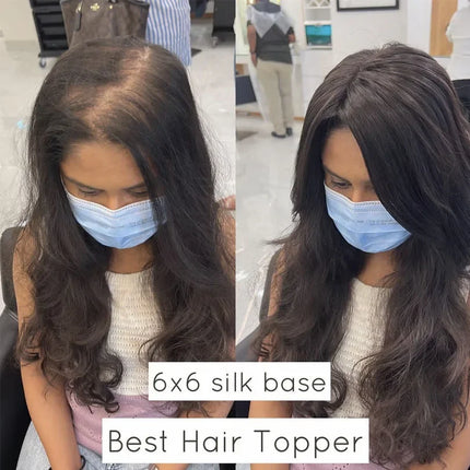 15x16 CM Silk Base Topper For Women European Brown Color Loose Wave Virgin Human Hair Topper Breathable Hair Piece 2CM PU Around