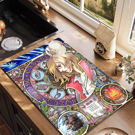 VIKAMA Anime Diatomite Quick-drying Dishwashing Carpet Print Kitchen Dishes Coffee Machine Draining Dinnerware Cups Non-slip Rug