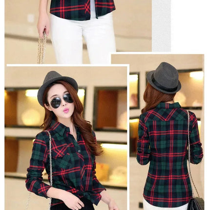 Slim Fit Plaid Long Sleeve Women's Shirt Qiang Yixuan Brand Autumn New Korean Version Cotton Button-Up Shirt